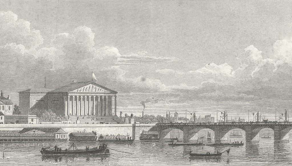 PARIS. Chambre Députés Pont Louis XVI. boat bridge 1828 old antique print